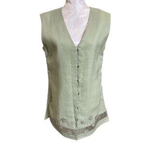 Vintage Jordan Womens Sz XL Linen Tunic Mesh Hem Spring Floral Sleeveless Boho